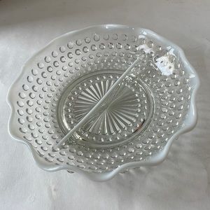 Moonstone divided relish dish hobnail opalescent